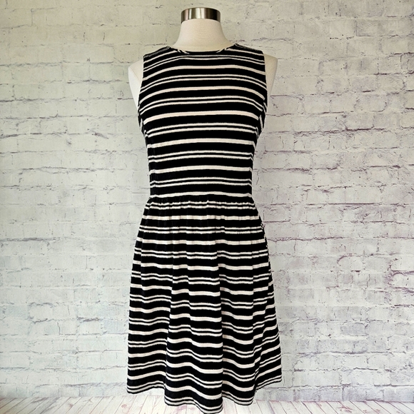 J. Crew Factory Textured Stripe Pleated Ponte Shift Dress Medium - Picture 1 of 10